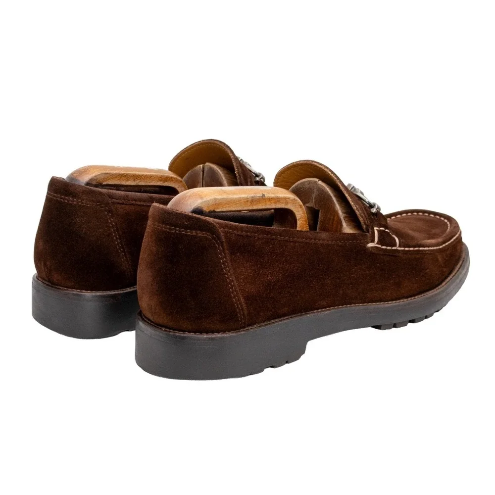 $849.00! Salvatore Ferragamo Gancini‎ Logo Suede Loafers Brown Men's US 8.5 D
